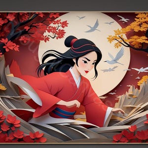 Japanese Kirigami Art Print: Intricate Paper Cut Design (Digital Download)