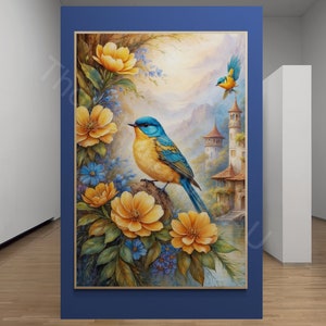 Beautiful Bird Wall Art | Floral Bird Print | Digital Download | Nature Decor | Home Decor | Bird Art | Instant Download |