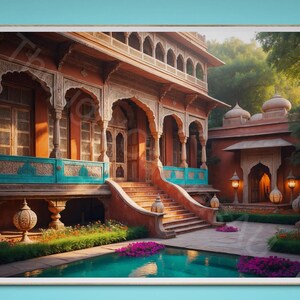 Rajasthani Haveli Art Print | Indian Garden | Ornate Architecture | Digital Download | Instant Download