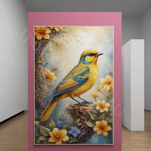 Beautiful Bird Wall Art | Floral Bird Print | Digital Download | Nature Decor | Home Decor | Bird Art | Instant Download |