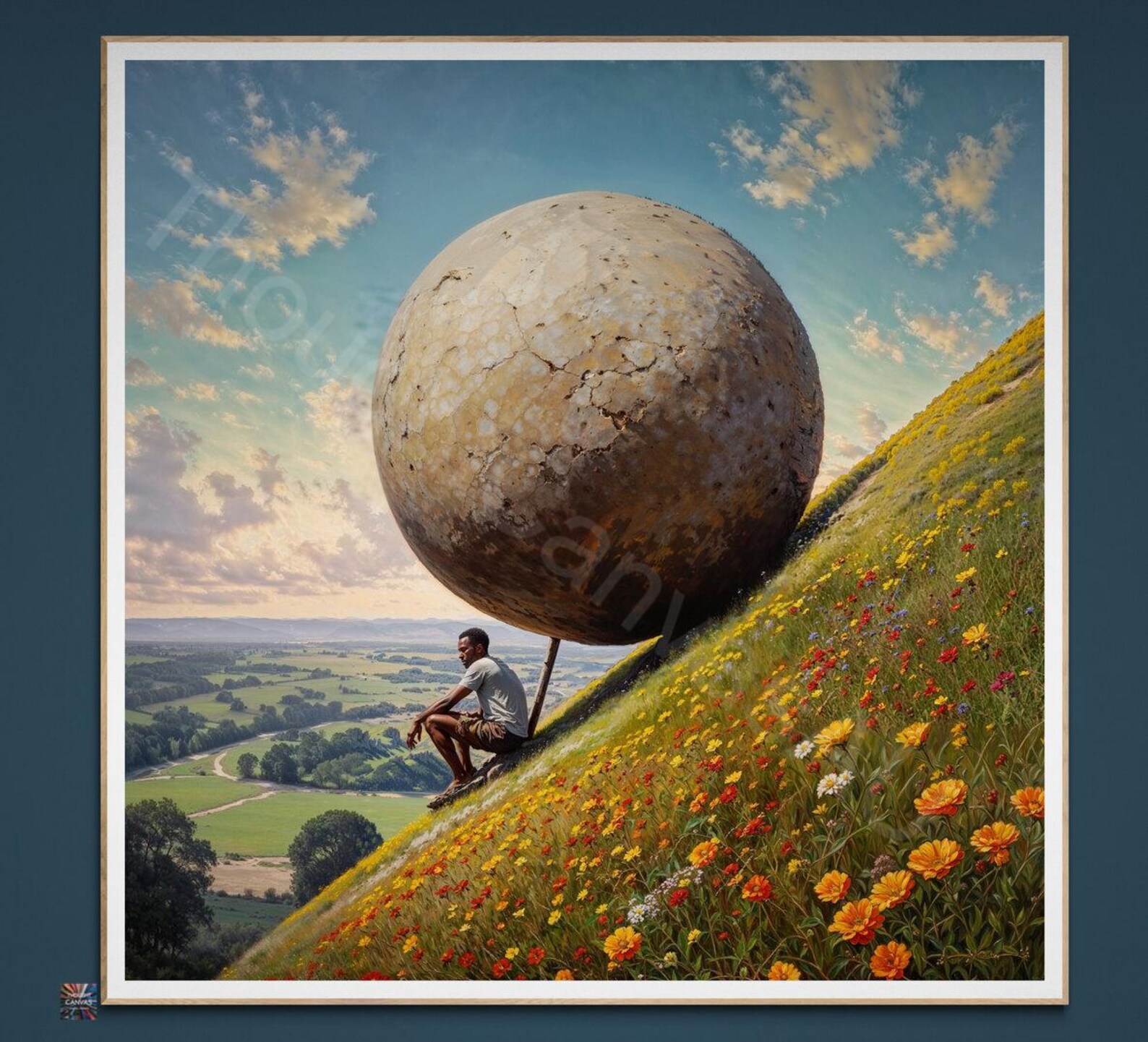 Surreal Landscape Art Print | Contemplative Figure | Balancing Rock ...