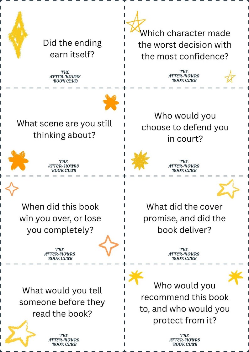 Book Club Questions Printable, 40 Discussion Cards, Reading Group ...