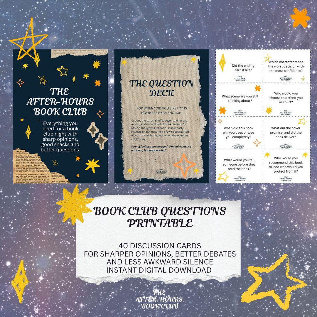 Book Club Questions Printable, 40 Discussion Cards, Reading Group ...