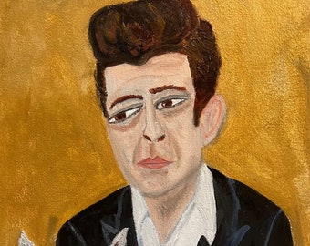 The Man in Black with a goat called Sue. Original oil painting by Vivienne Strauss.