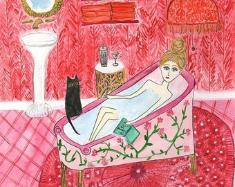 Claudette was a bit of a bathtub philosopher. Limited edition print by Vivienne Strauss.