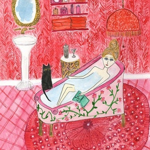 Claudette was a bit of a bathtub philosopher. Limited edition print by Vivienne Strauss.