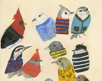 If birds wore clothes.  Limited edition print by Vivienne Strauss.