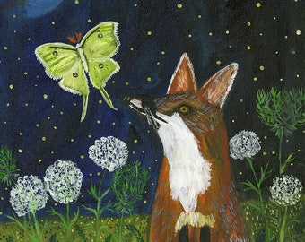 Blue Moon, Red Fox. Limited edition print by Vivienne Strauss.