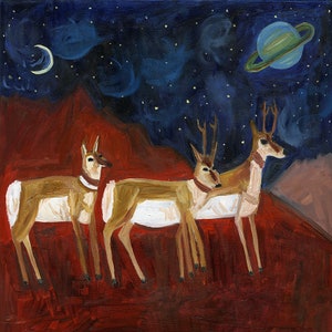 On a clear night, antelope can see the rings of Saturn. Limited edition print by Vivienne Strauss.
