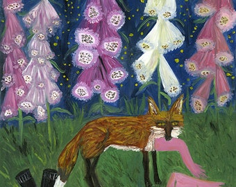 Foxglove garden at night. Limited edition print by Vivienne Strauss.