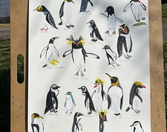 Penguins! Original watercolor painting by Vivienne Strauss.