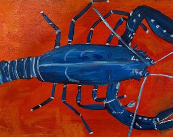 The blue lobster of Belfast. Original oil painting by Vivienne Strauss.