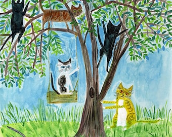 Cat Tree. Limited edition print by Vivienne Strauss.