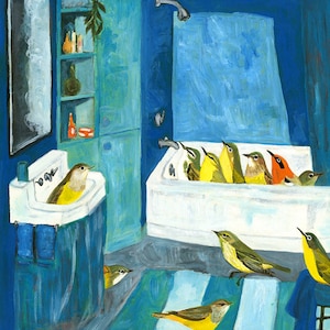 Birdbath. Limited edition print by Vivienne Strauss.