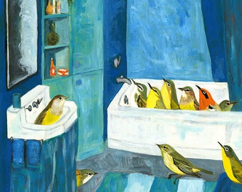 Birdbath. Limited edition print by Vivienne Strauss.