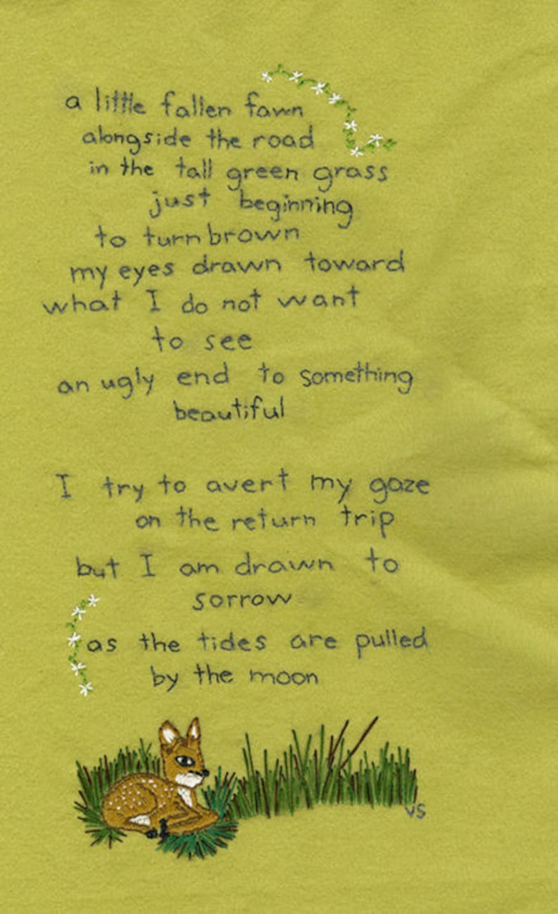Dear little deer. Original embroidered poem by Vivienne | Etsy