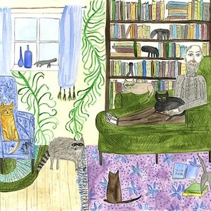 Edward Gorey at home, 8 Strawberry Lane, Yarmouth, MA. Limited edition print by Vivienne Strauss.