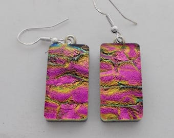 Dichroic Glass Drop Earrings: Fused Black Glass Jewelry