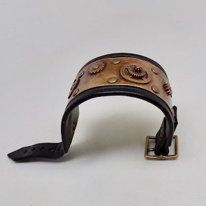 SALE..Steampunk leather cuff bracelet.leather bracelet.