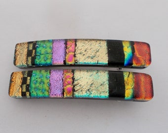 Small Pair of dichroic barrettes.Barrette set. Dichroic barrette set.