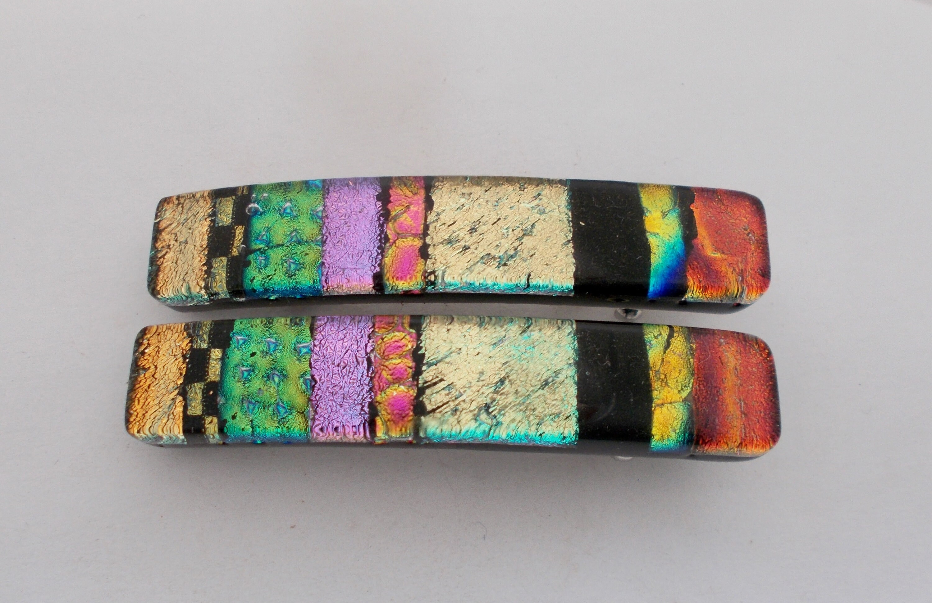 Fused Dichroic Glass Barrette Set: Handmade Hair Clips - Etsy