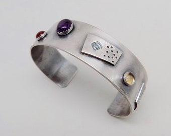 Sterling silver cuff bracelet. Sterling gem stone cuff. Silver cuff bracelet