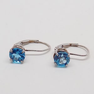 Blue Topaz Sterling Silver Lever Back Earrings (6mm)