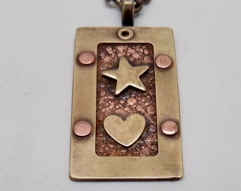 Mixed metal pendant. Steampunk pendant.