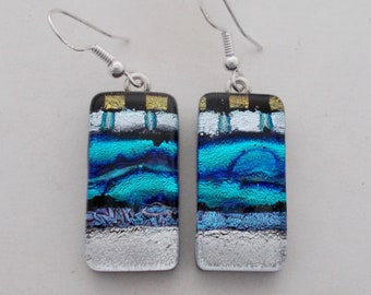 Dichroic glass dangle earrings