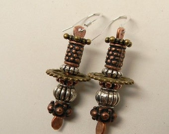 steampunk jewelry. Mixed metal earrings. Steampunk earrings.