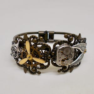 Steampunk Cuff Bracelet: Clock Gears, Victorian Brass Filigree