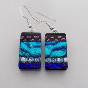 Dichroic glass jewelry dangly earrings.