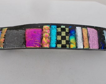 Large dichroic glass hair barrette. Hair barrette. Dichroic glass barrette.