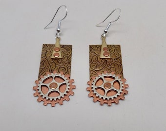 Steampunk earrings. Mixed metal earrings.