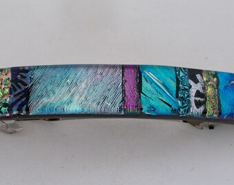 Medium dichroic glass hair barrette.