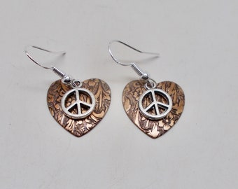 Mixed metal jewelry. Copper brass earrings. Steampunk jewelry earrings.