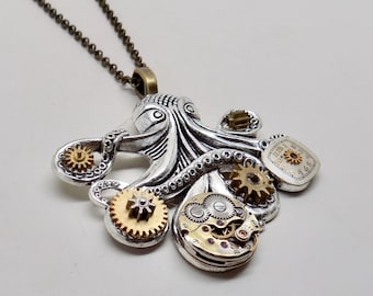 gears charm unique Steampunk goth black jewelry cog silver necklace pendant dark resin glitter statement style gift valentine