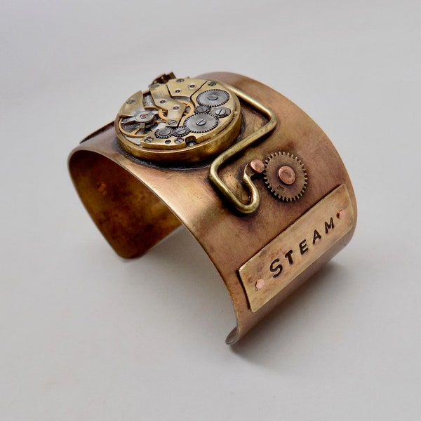 SALE...Steampunk  cuff bracelet.Brass bracelet.Personalized cuff bracelet.
