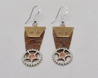 Steampunk earrings. Mixed metal earrings.