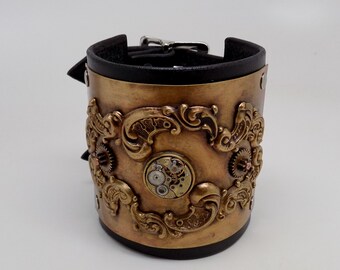 SALE...Steampunk leather cuff bracelet