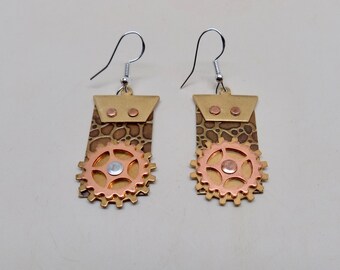 Steampunk earrings. Mixed metal earrings.