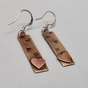 Steampunk Heart Earrings: Mixed Metal Jewelry