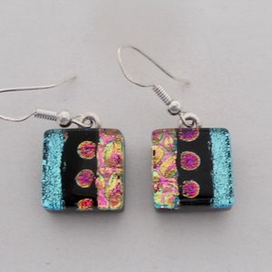 Dichroic earrings. dichroic jewelry. Tiny dichroic earrings.