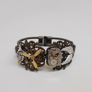 Steampunk Cuff Bracelet: Clock Gears, Victorian Brass Filigree