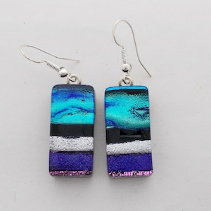 Dichroic glass jewelry dangly earrings.