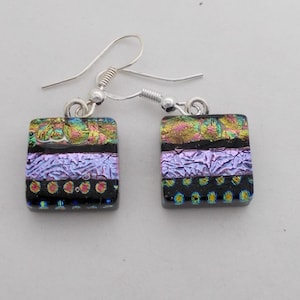Dichroic earrings. dichroic jewelry. Tiny dichroic earrings.