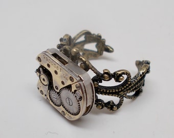 Steampunk jewelry . Steampunk ring with watch movement.Ring