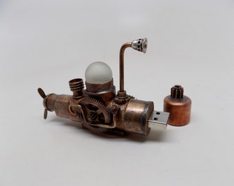 Steampunk Submarine Flash Drive 64GB: Patina Vintage USB Drive
