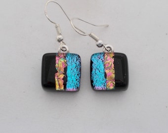 Tiny dichroic glass earrings. Dichroic earrings.