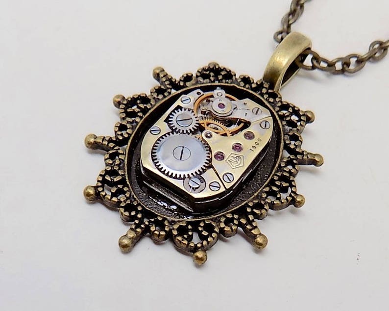 Steampunk sieraden. Steampunk horloge ketting hanger. Steampunk ketting. Steampunk hanger. afbeelding 2